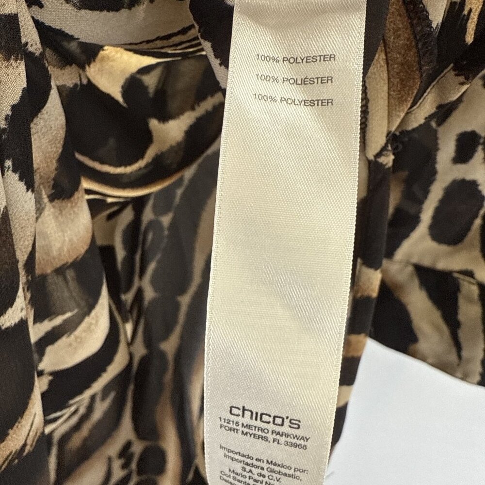 Chicos Shirt Dress Tunic Size XL Semi Sheer Animal print Side Slits Button Up - Picture 8 of 10
